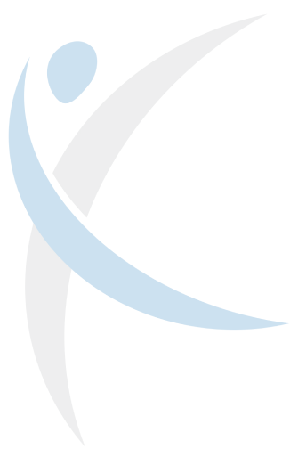 Abstract logo with blue and gray curved shapes crossing.