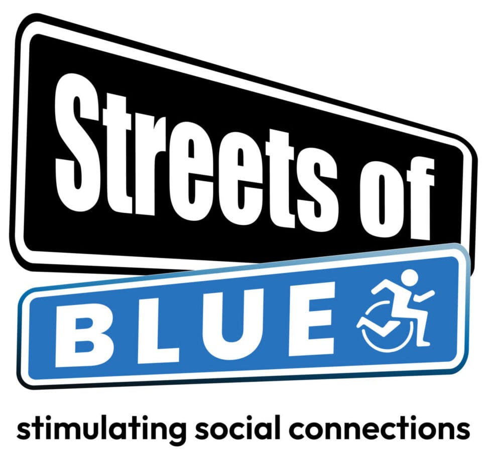 Logo for Streets of Blue promoting social connections for those with disabilities.