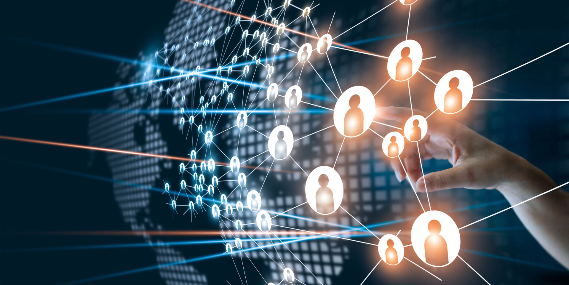 Digital network connections over a globe representing global communication.